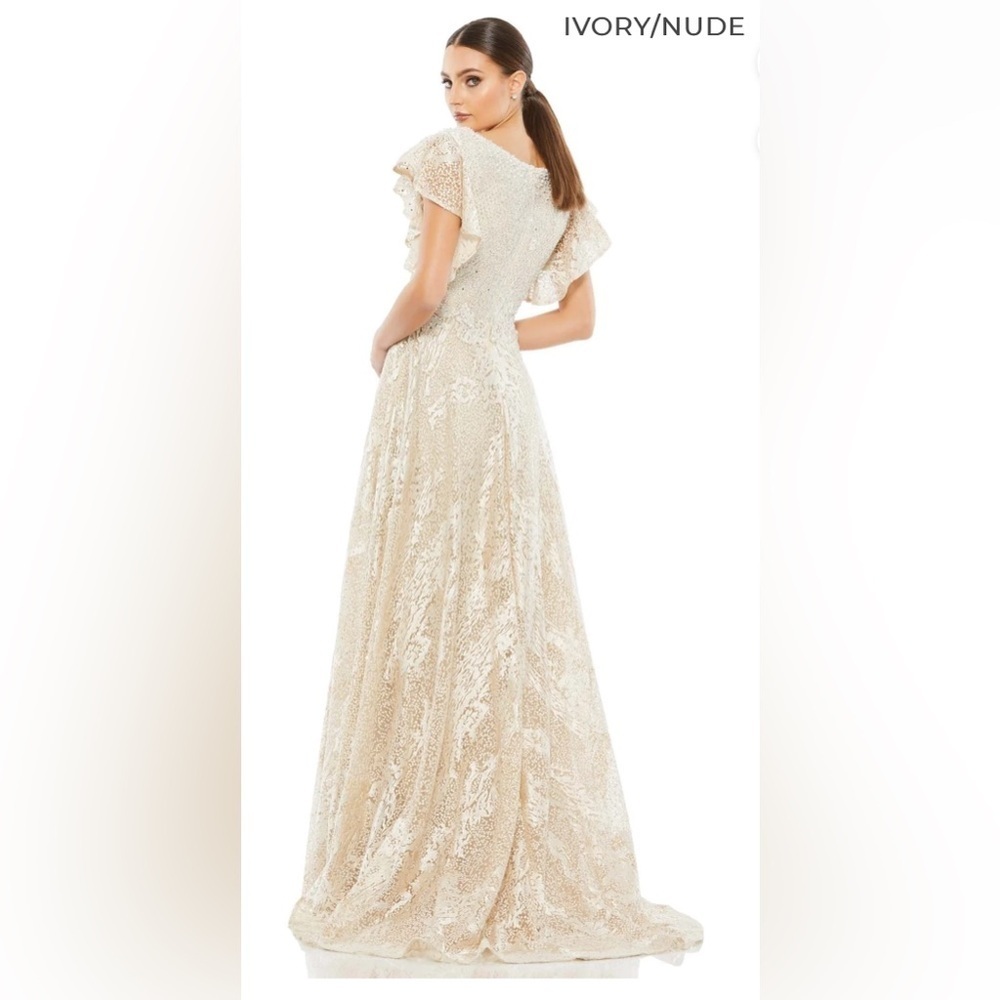 Graceful V-neck Evening Gown by Mac Duggal Style 20310 NWT in Ivory/Nude - Picture 2 of 7